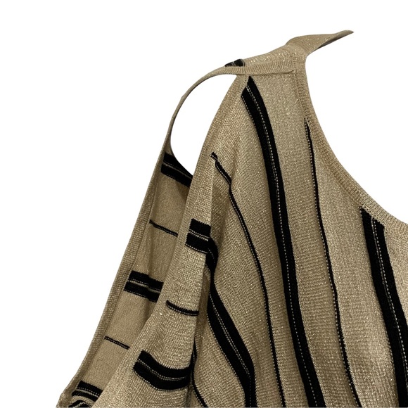 Cache Sparkly Gold Black Stripe Sweater Sleeveless Sexy Open Lattice Back - Picture 3 of 7